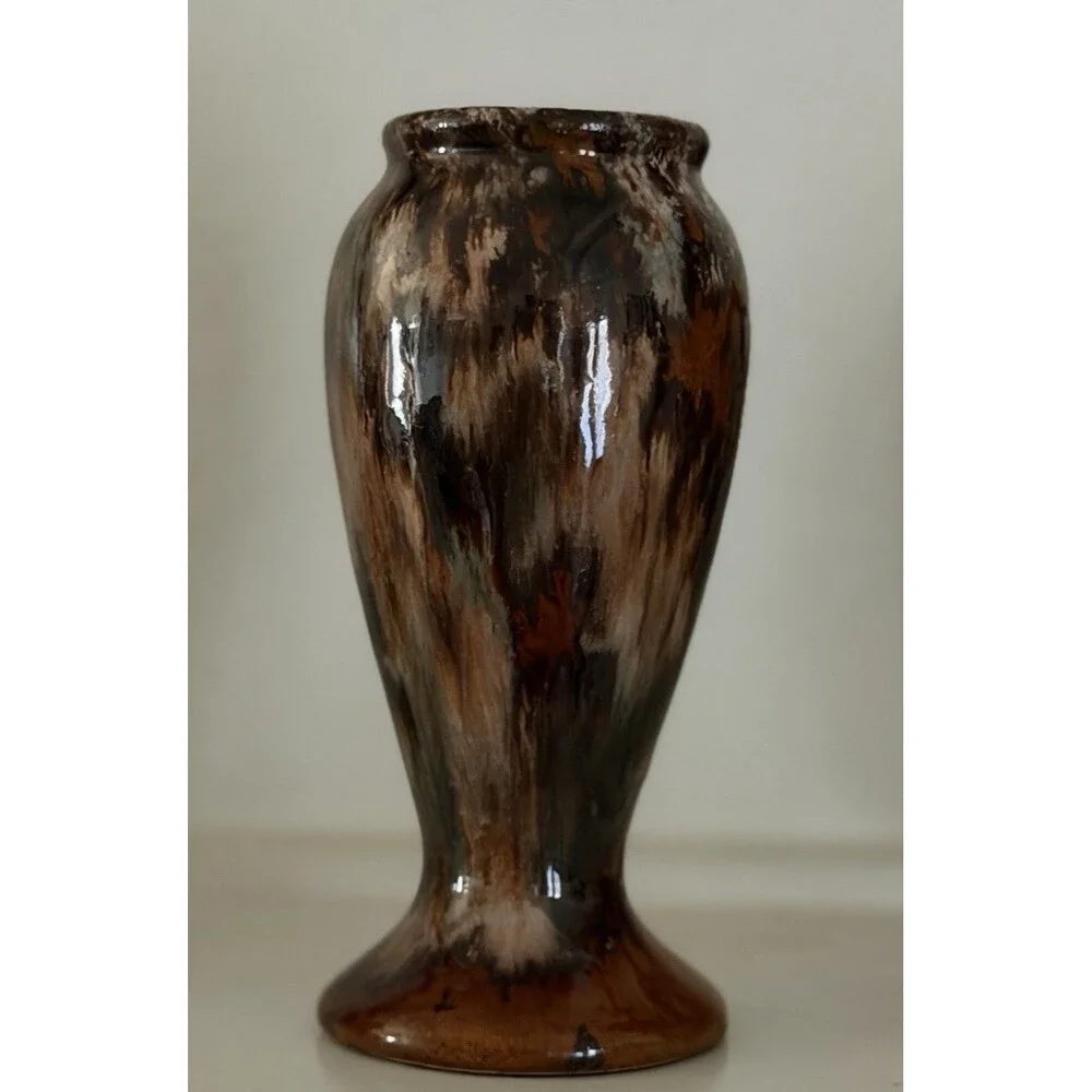 Vintage Brush McCoy 745 Brown Onyx Drip Glaze Pottery Vase 1930s 6